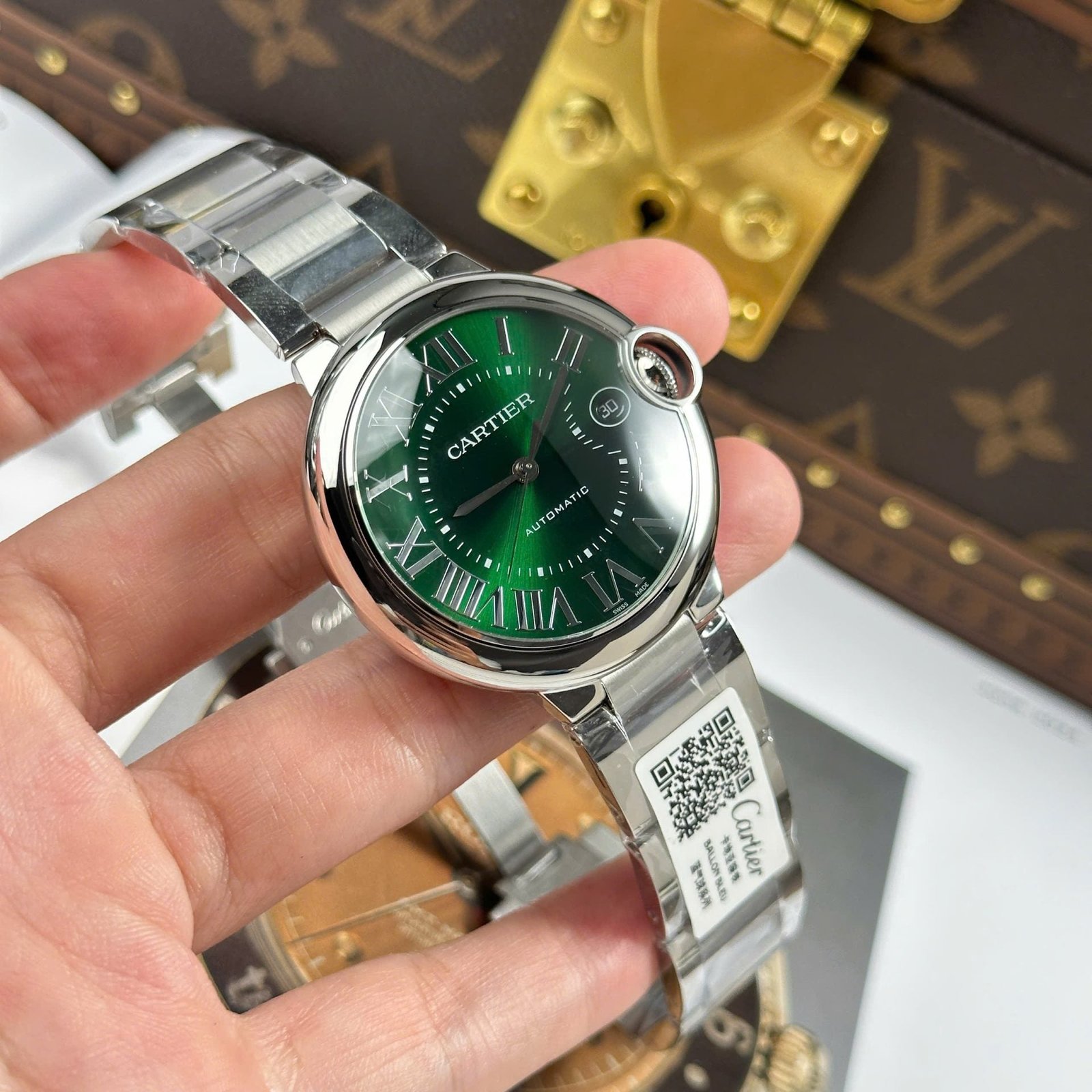 Cartier Ballon Bleu Watch Green Dial Metal Wire 40mm - Image 3
