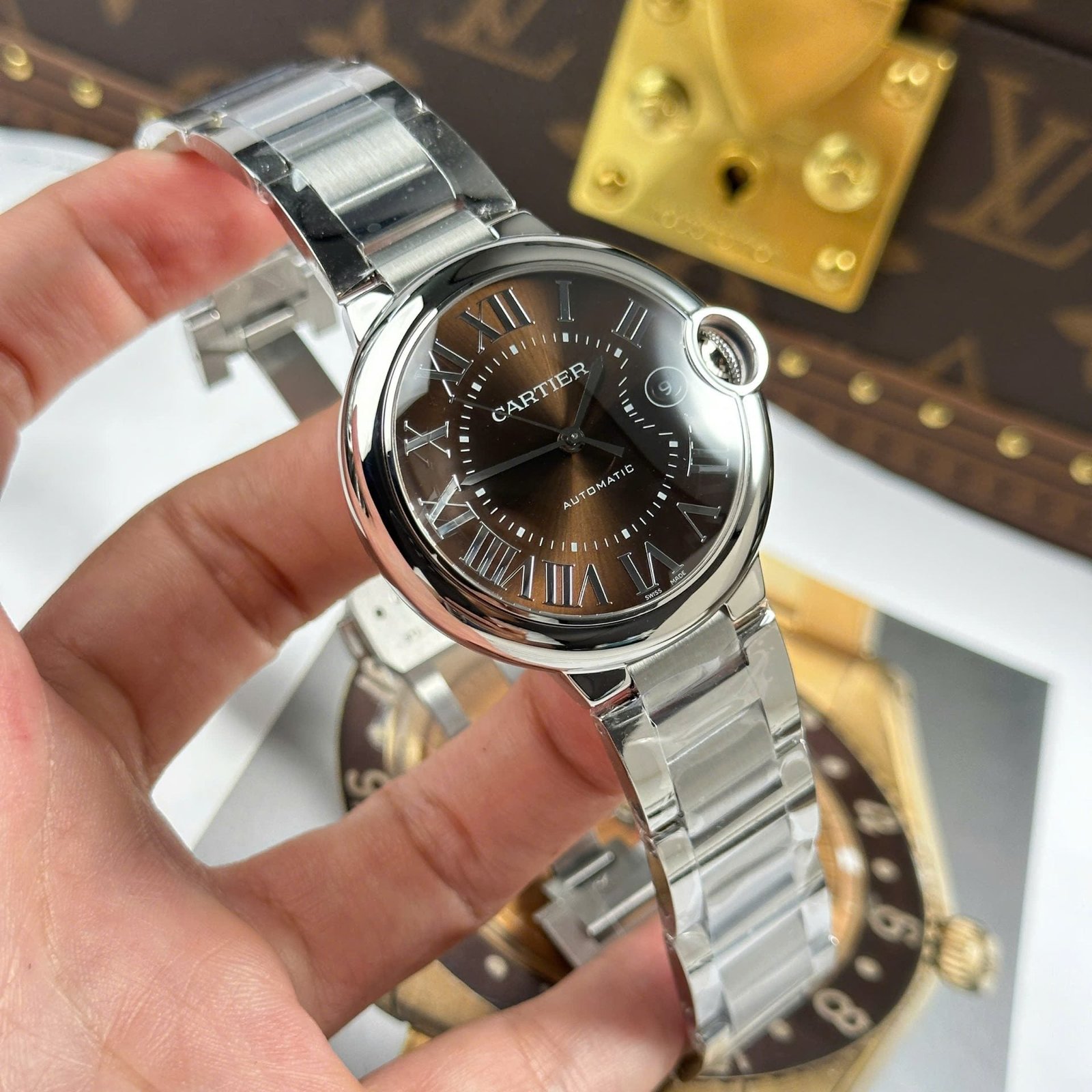 Cartier Ballon Bleu Watch Brown Dial Metal Wire 40mm - Image 3