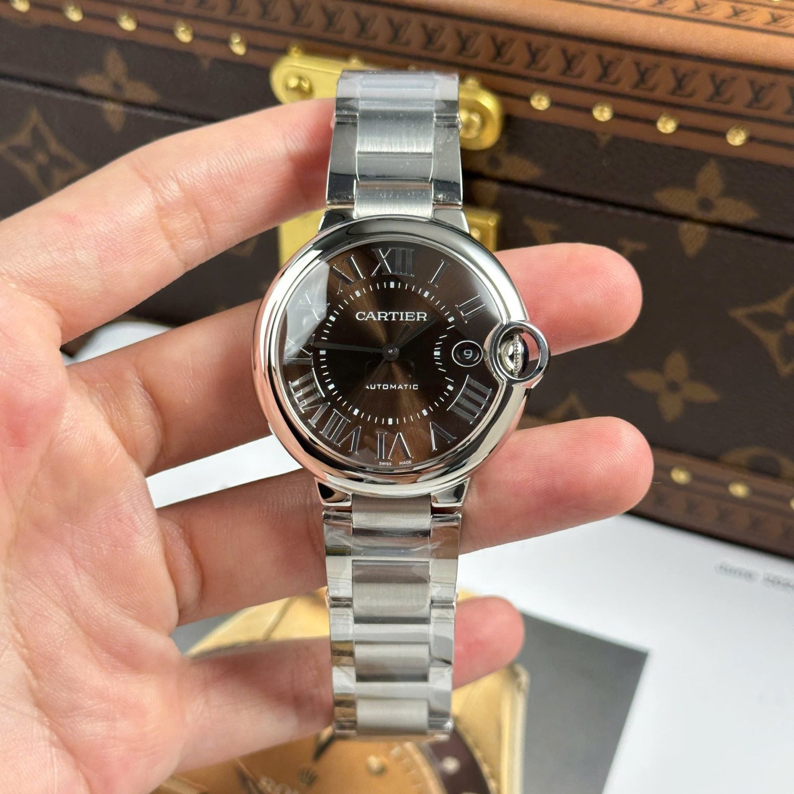 Cartier Ballon Bleu Watch Brown Dial Metal Wire 40mm