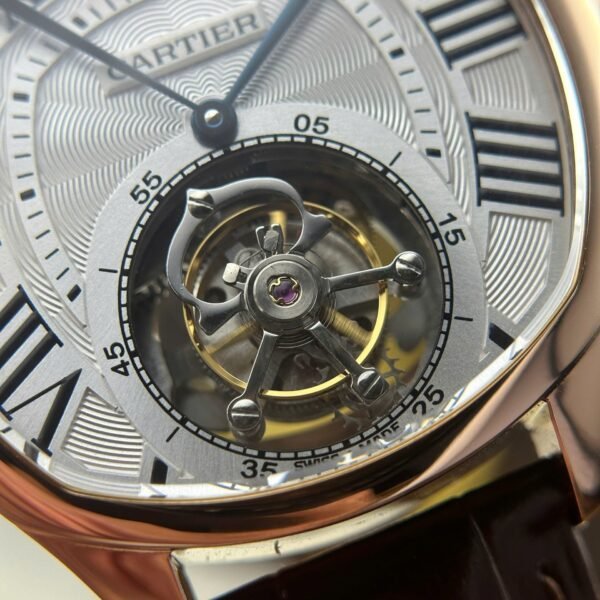 Cartier Drive Tourbillon Watch Dial Guiloche Motif Leather Strap 41mm - Image 6