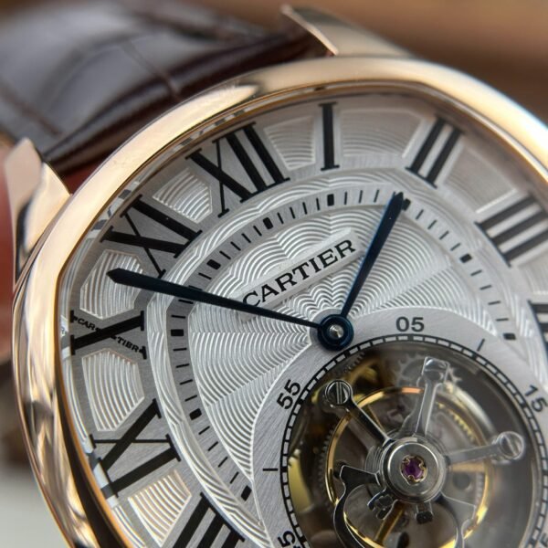 Cartier Drive Tourbillon Watch Dial Guiloche Motif Leather Strap 41mm - Image 7