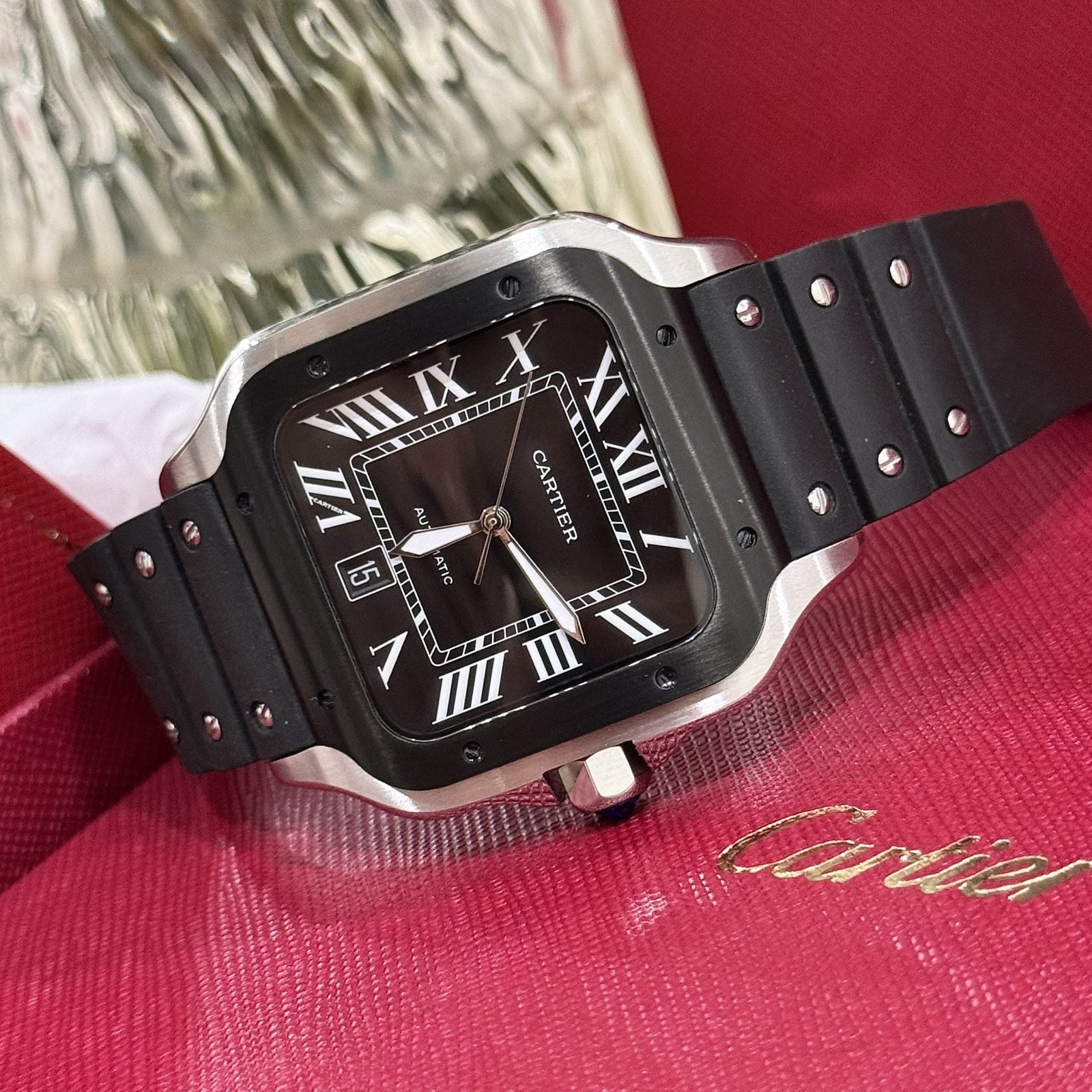 Cartier Watch Santos Black Dial Roman Numeral Pile 39.8mm - Image 2