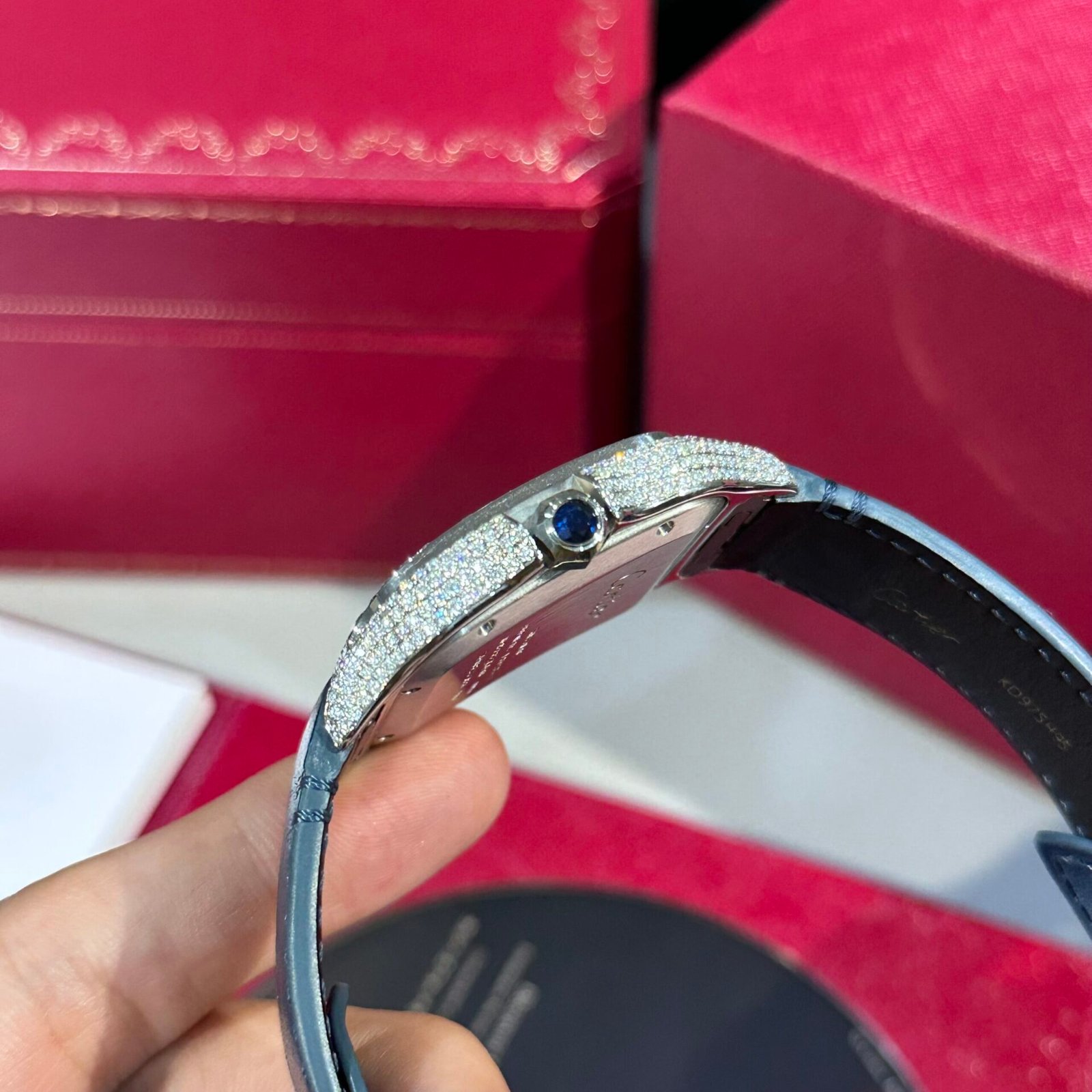 Cartier Santos Watch Blue Dial Moissanite Diamonds 39.8mm - Image 5