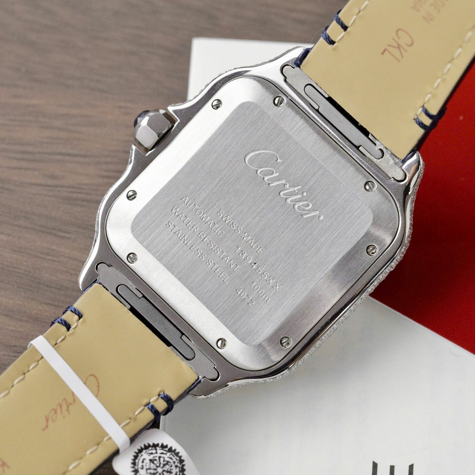 Cartier Santos Watch Dial Blue Diamonds Moissanite 39.8mm - Image 8