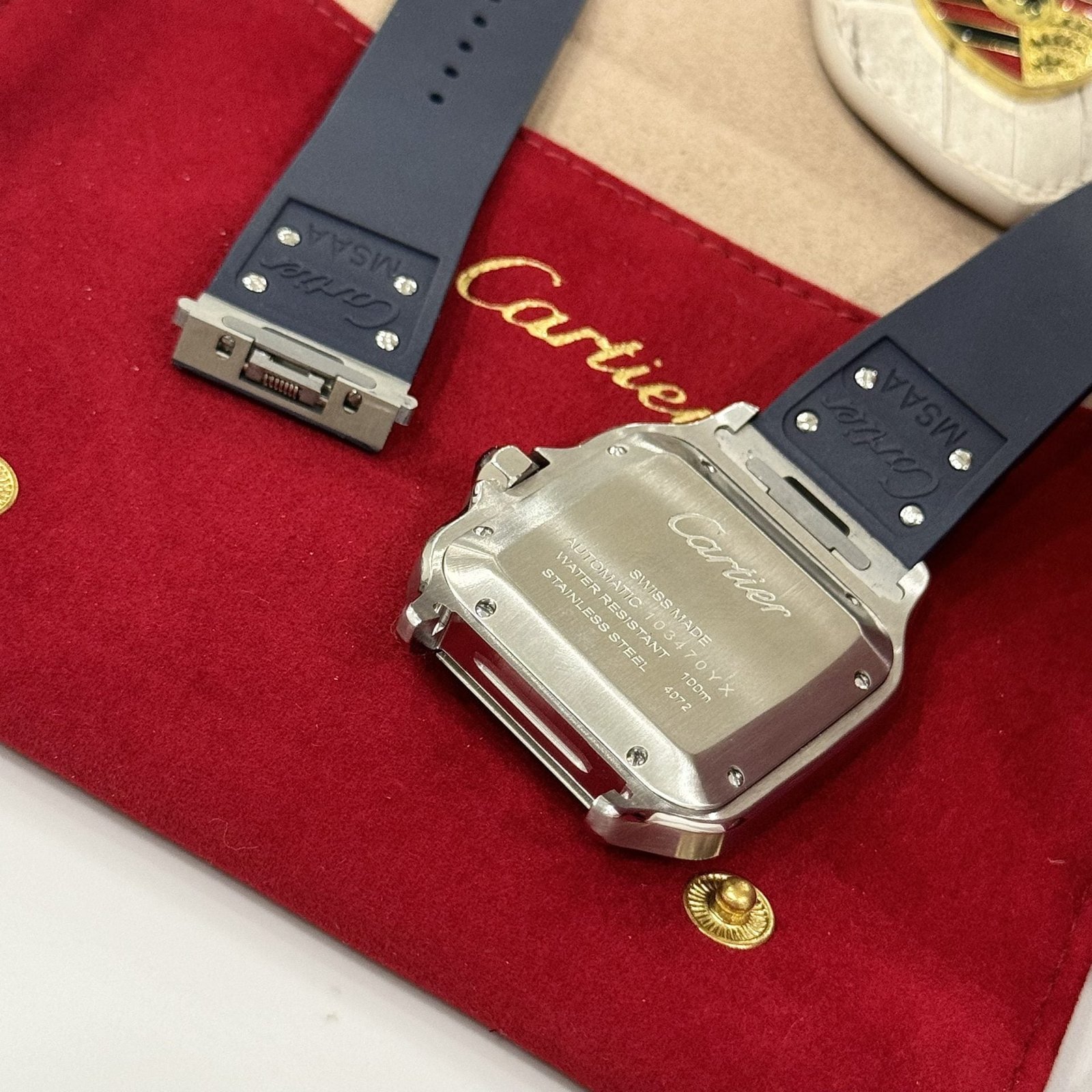 Cartier Santos Watch Rubber Blue Strap 39.8mm - Image 6