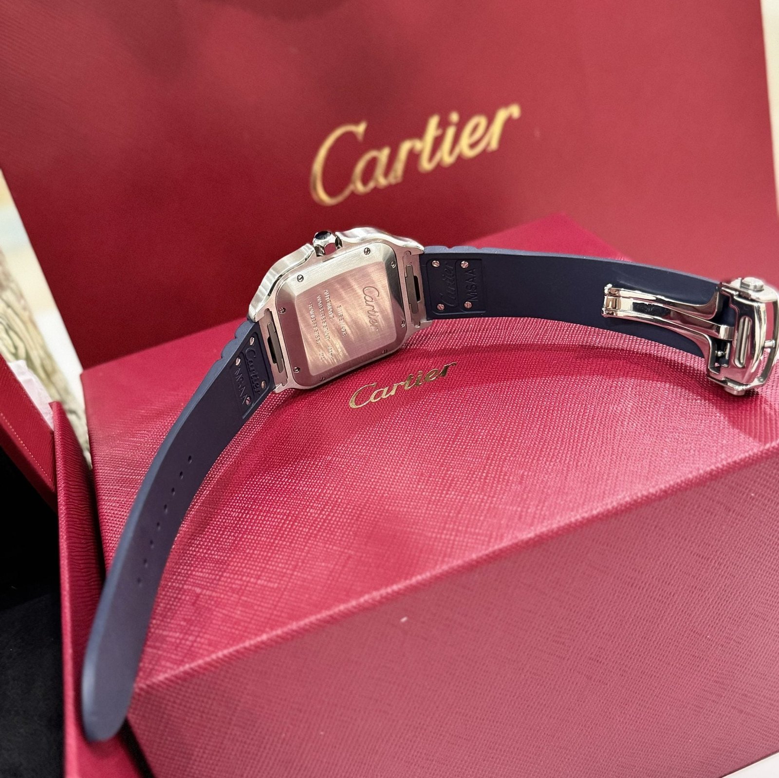 Cartier Santos Watch Rubber Blue Strap 39.8mm - Image 7