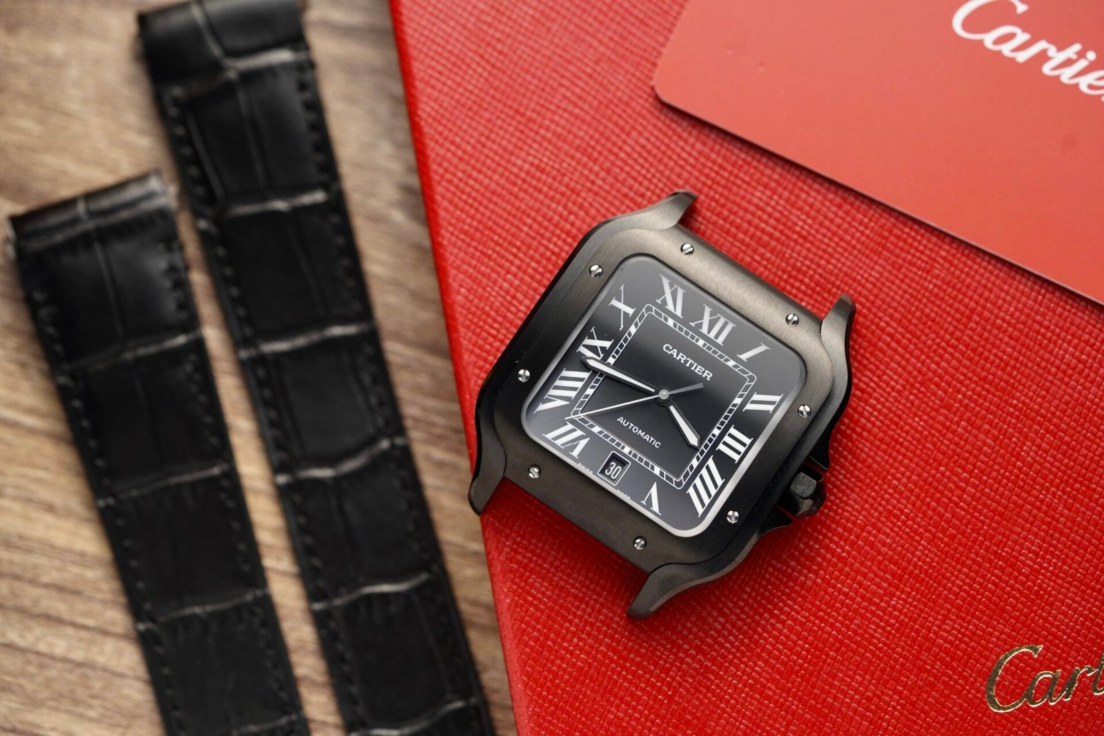 Cartier Watch Santos De Cartier WSSA0039 Black Dial 39 8mm Gloria Leather