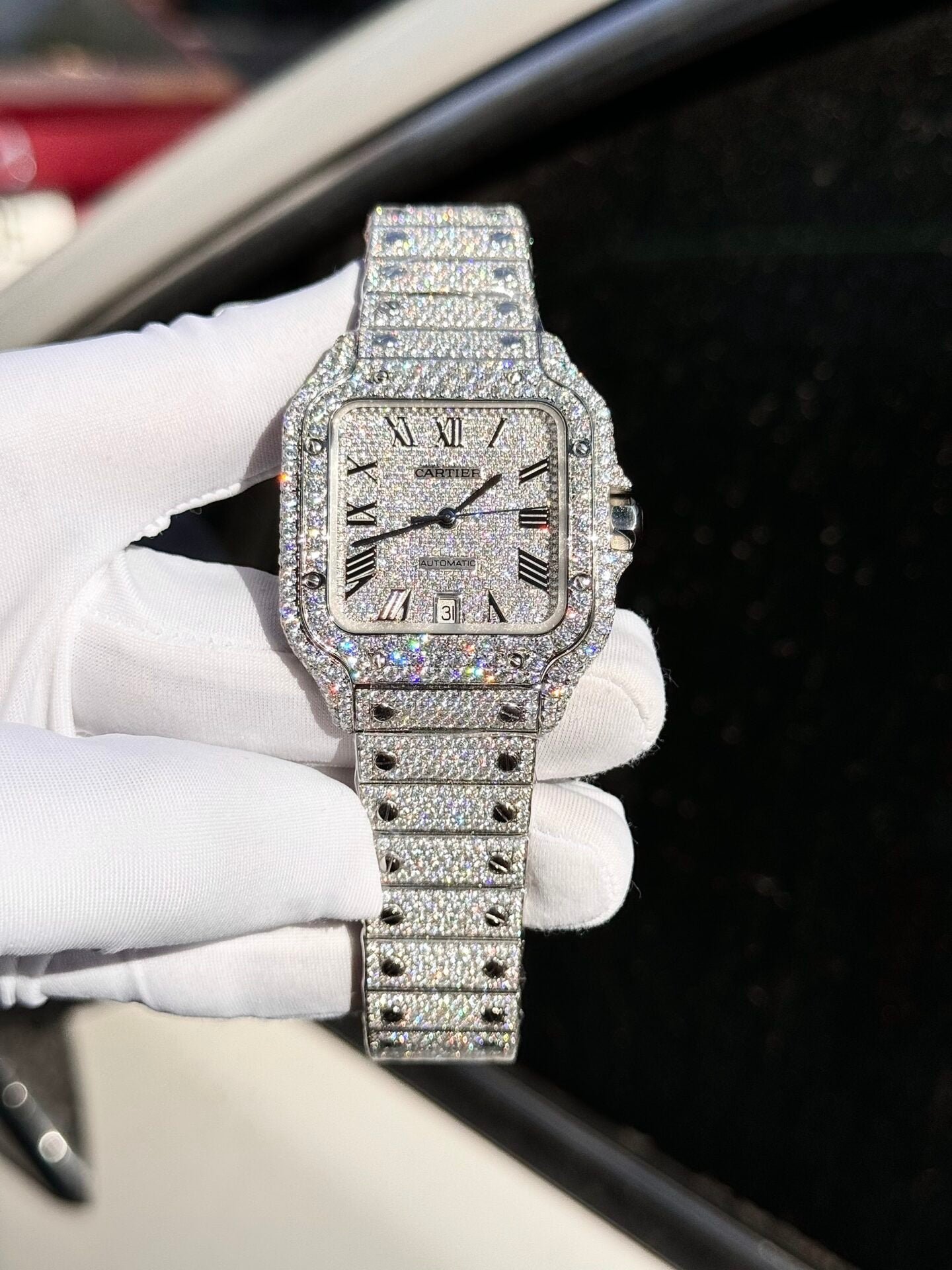 Cartier Santos Watch Full Diamond Moissanite 39.8mm