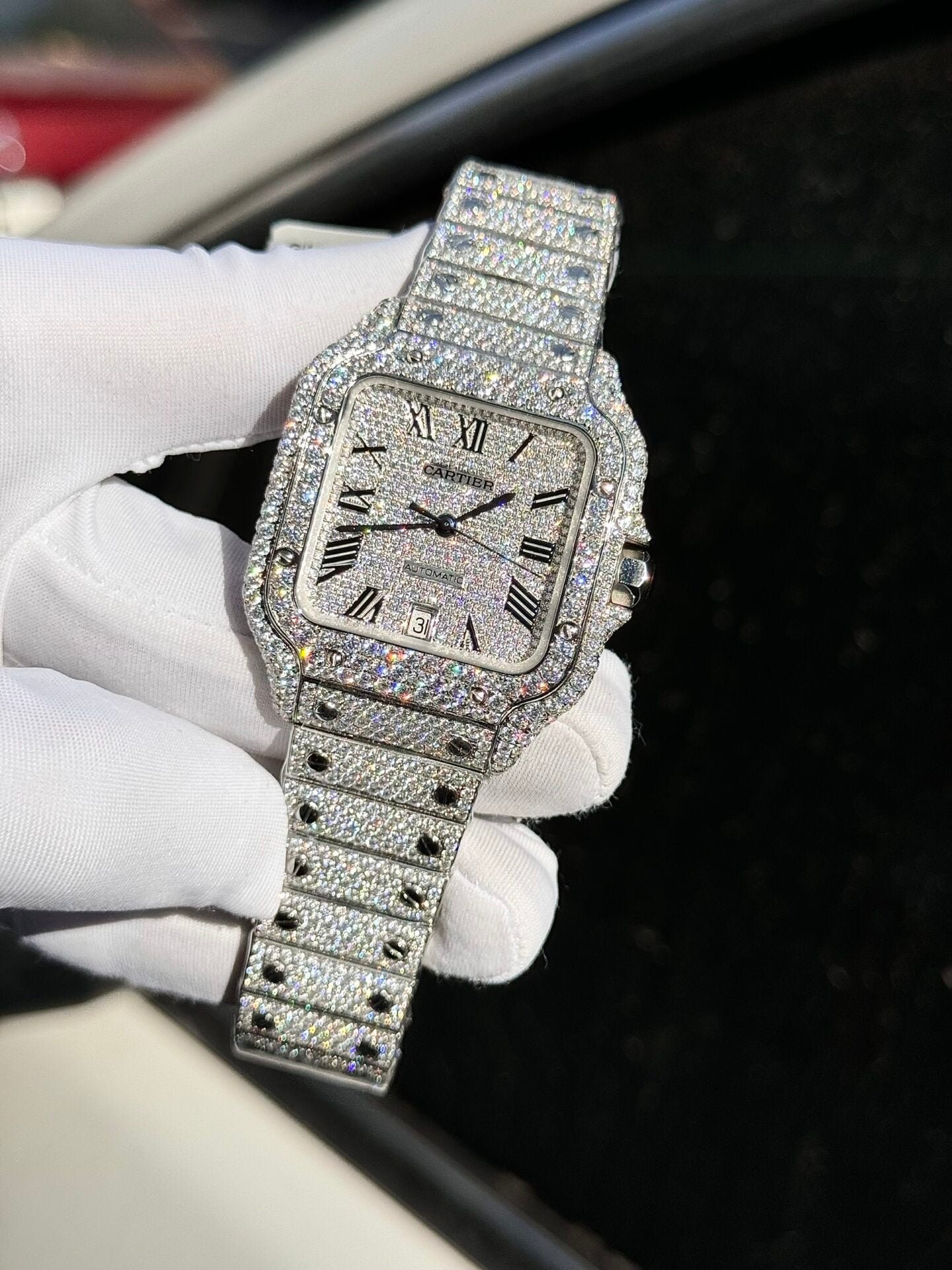Cartier Santos Watch Full Diamond Moissanite 39.8mm - Image 2