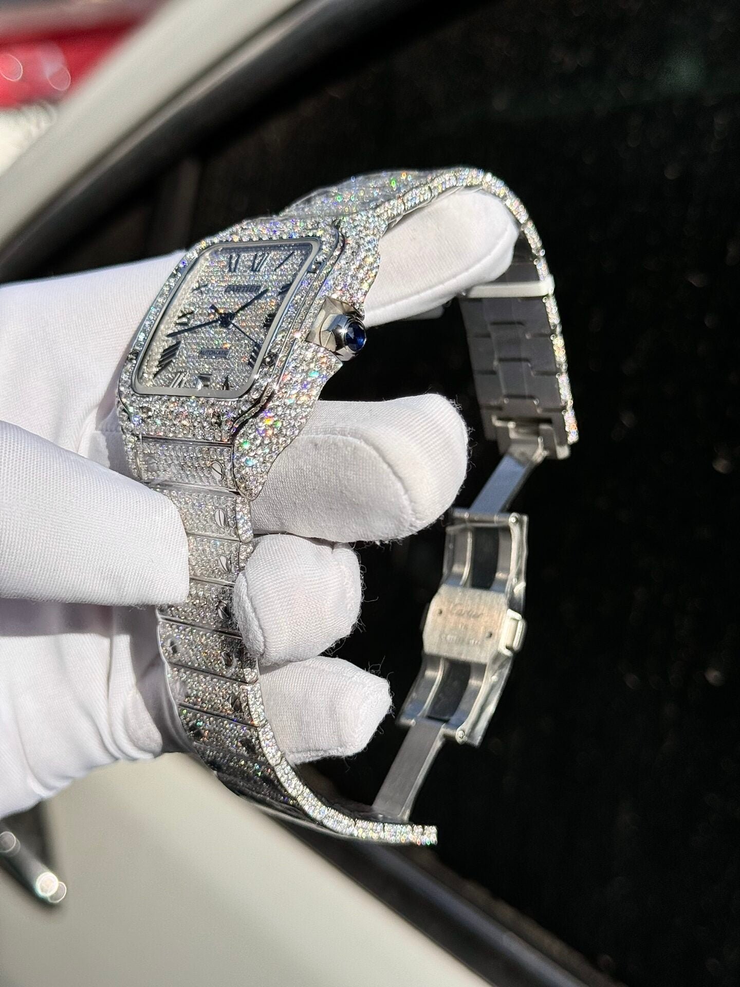 Cartier Santos Watch Full Diamond Moissanite 39.8mm - Image 3