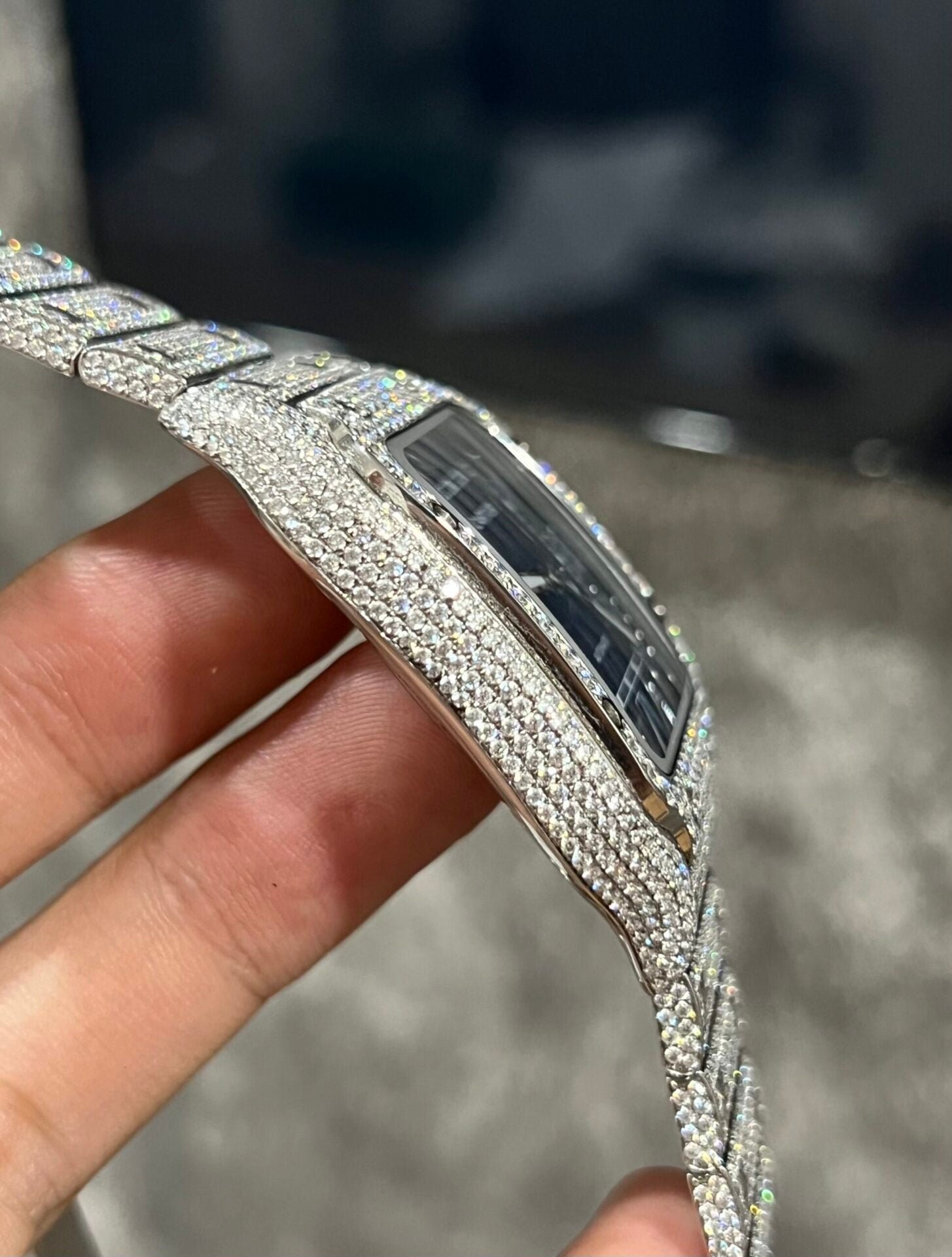 Cartier Santos Watch Moissanite Diamonds Blue Dial 39.8mm - Image 5