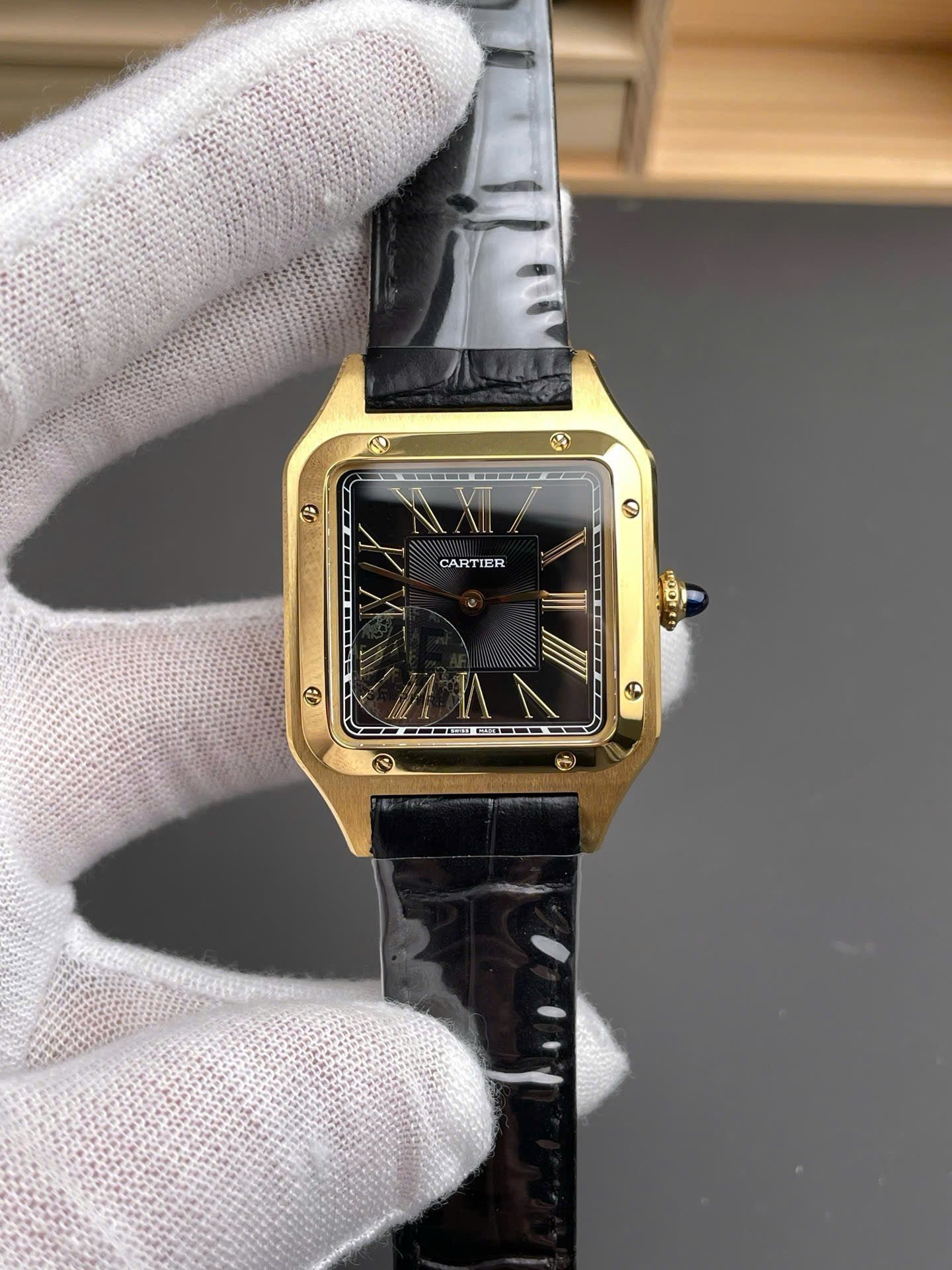 Cartier Santos-Dumont WGSA0077 Watch Men Leather Strap Black 43,5×31,4mm - Image 3