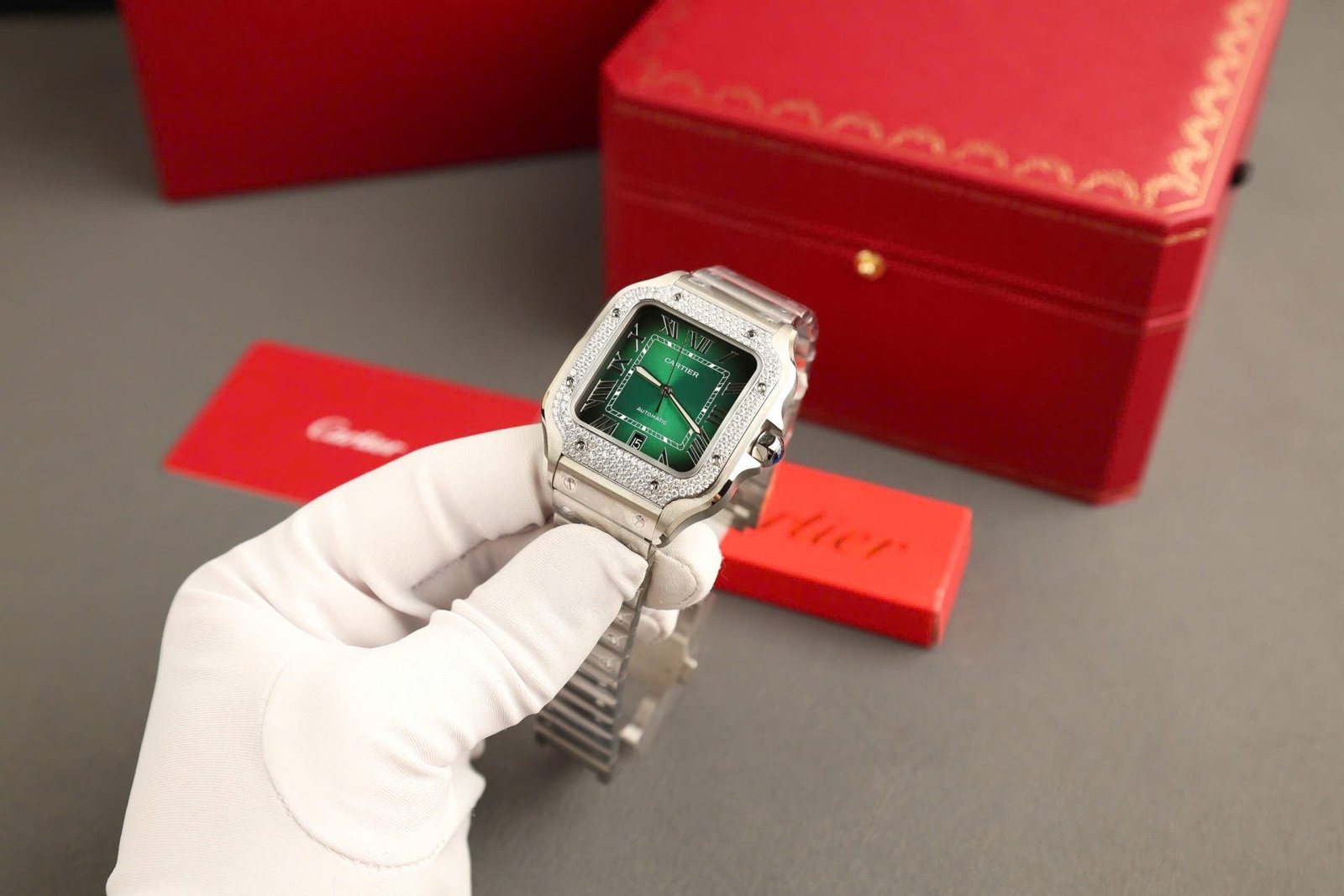 Cartier Santos Green Watch Diamonds Moissanite 39.8mm - Image 4