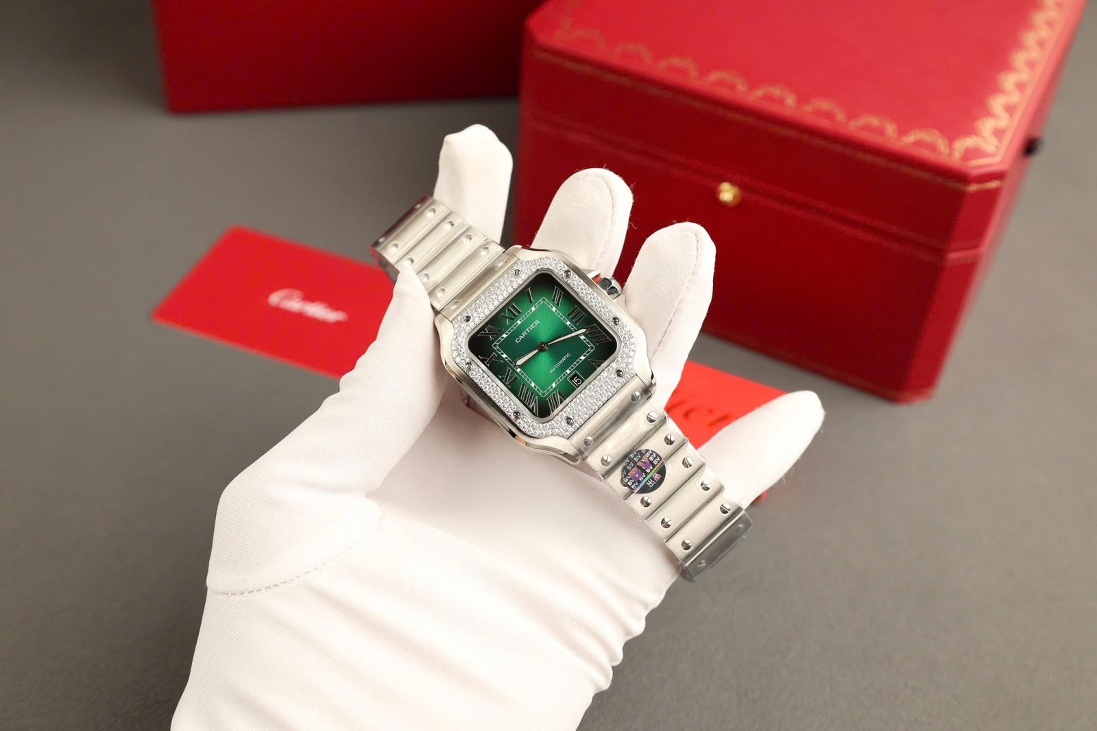 Cartier Santos Green Watch Diamonds Moissanite 39.8mm - Image 3
