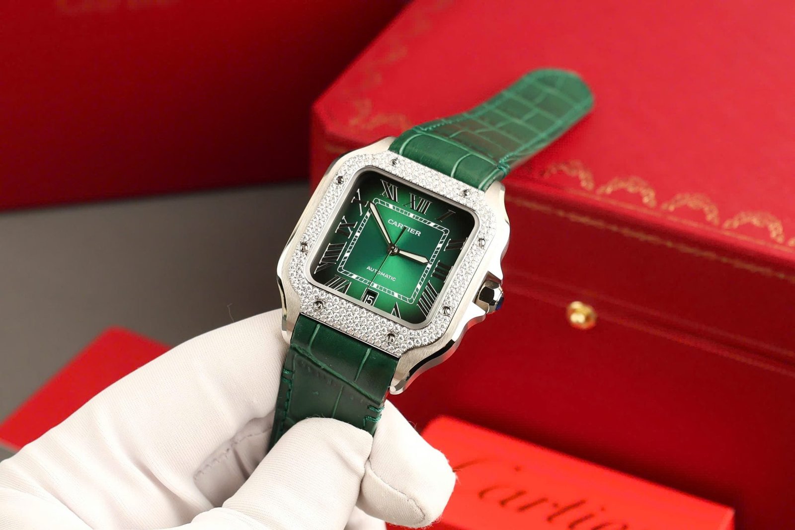 Cartier Santos Green Watch Diamonds Moissanite 39.8mm - Image 6