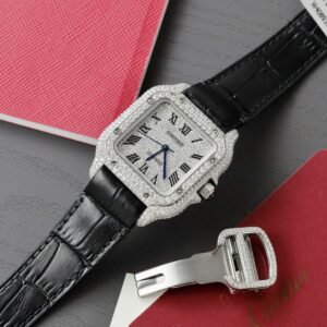 Cartier Santos Women Watch Full Moissanite Diamonds 35mm