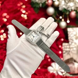 Cartier Santos Women White Dial Watch Diamonds Moissanite 35mm
