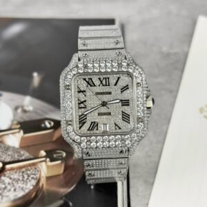Cartier Santos Watch With Stone Bezel 39.8mm