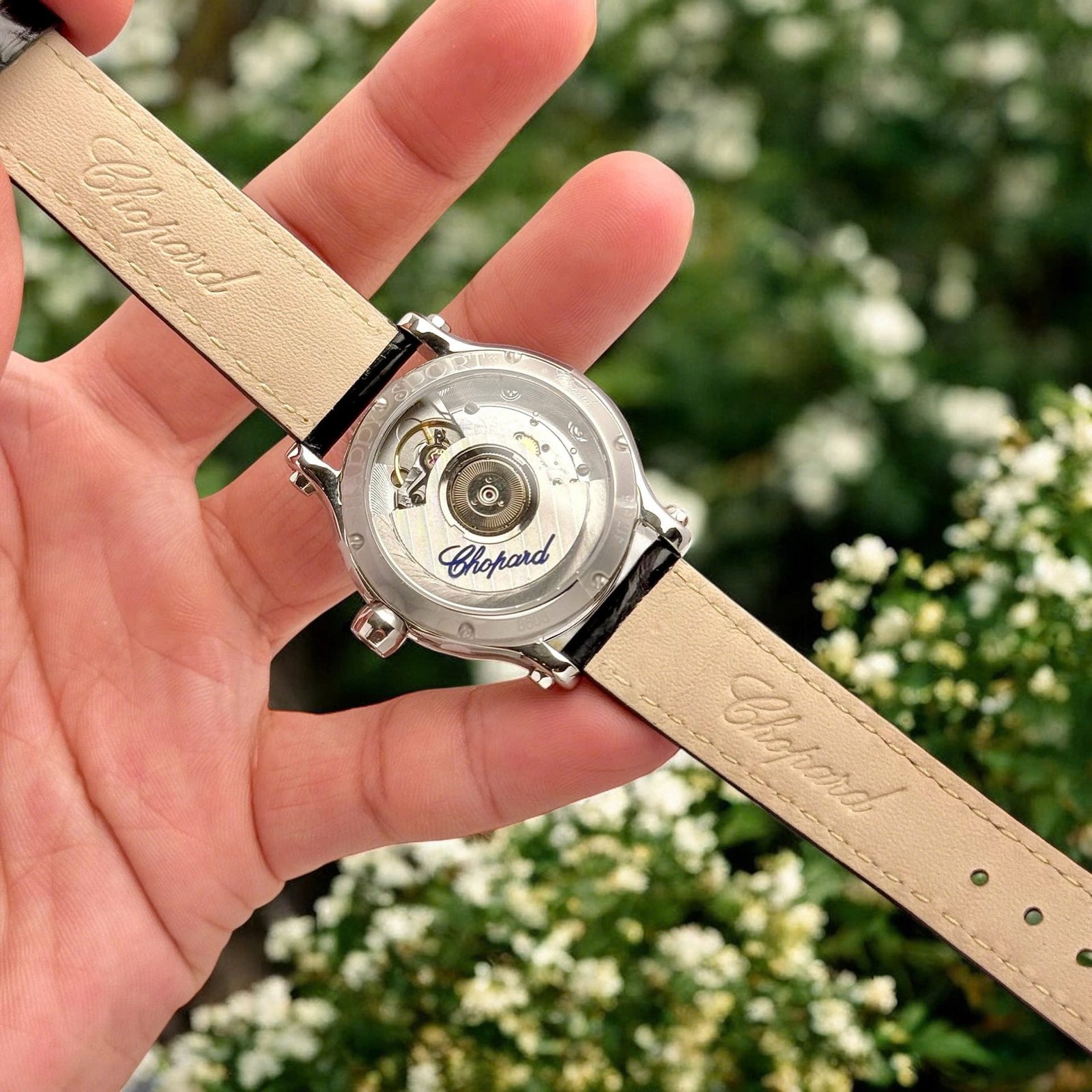 Chopard Happy Sport Watch Women White Dial Leather Strap 36mm - Image 6