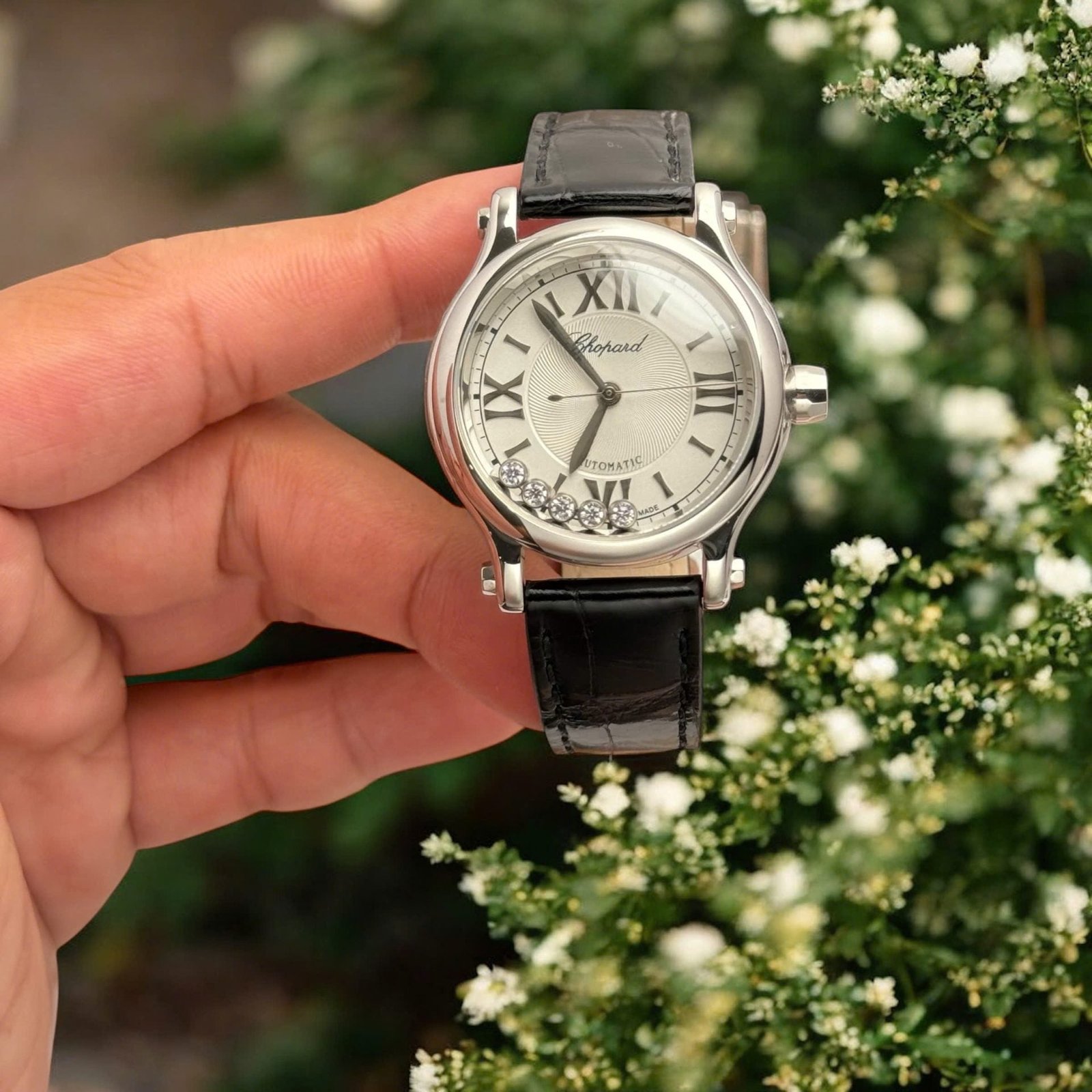 Chopard Happy Sport Watch Women White Dial Leather Strap 36mm