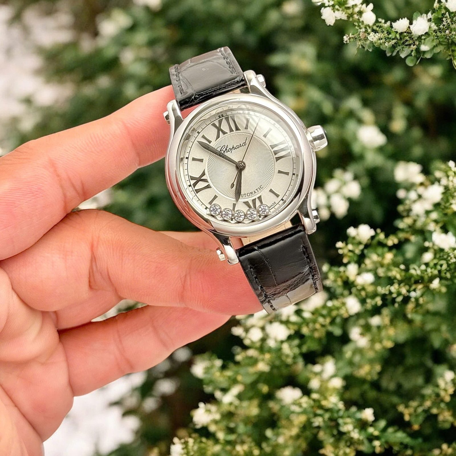 Chopard Happy Sport Watch Women White Dial Leather Strap 36mm - Image 3