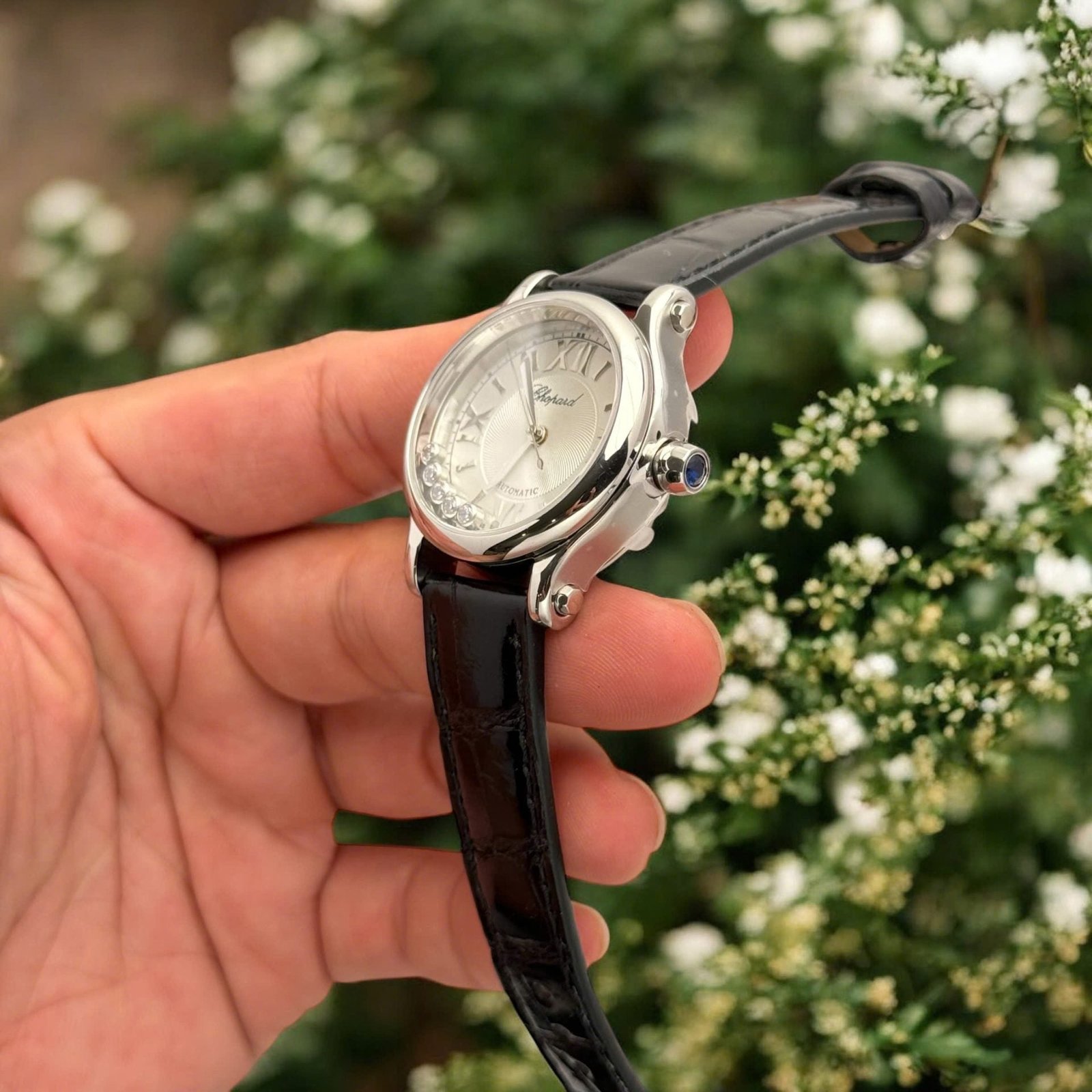 Chopard Happy Sport Watch Women White Dial Leather Strap 36mm - Image 5