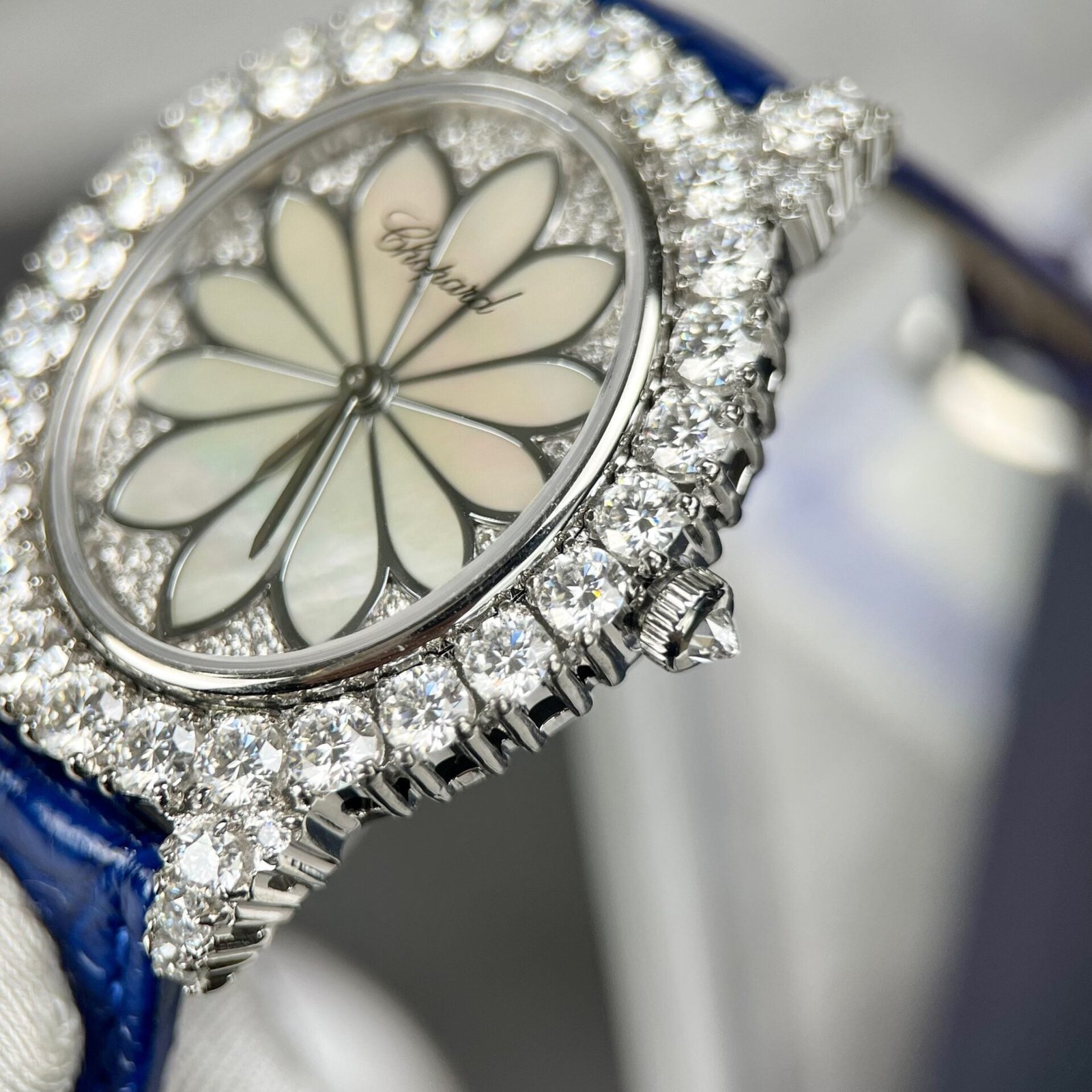 Chopard Women’s Watch Full Diamond Moissanite Blue 34mm - Image 4