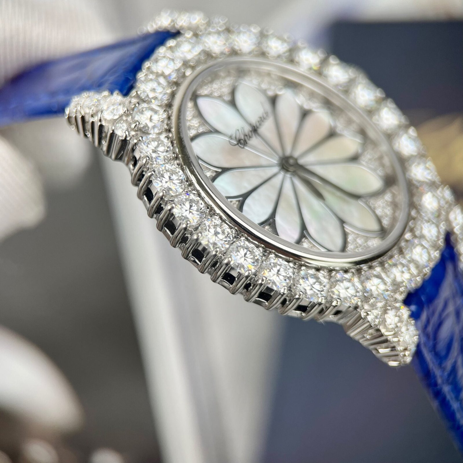 Chopard Women’s Watch Full Diamond Moissanite Blue 34mm - Image 2
