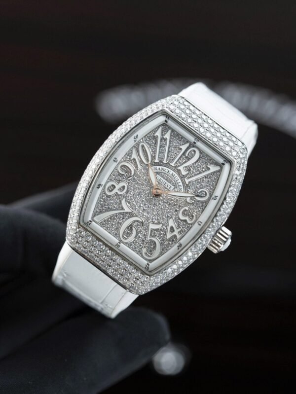 Franck Muller V32 White Watch Moissanite Diamonds 36mm