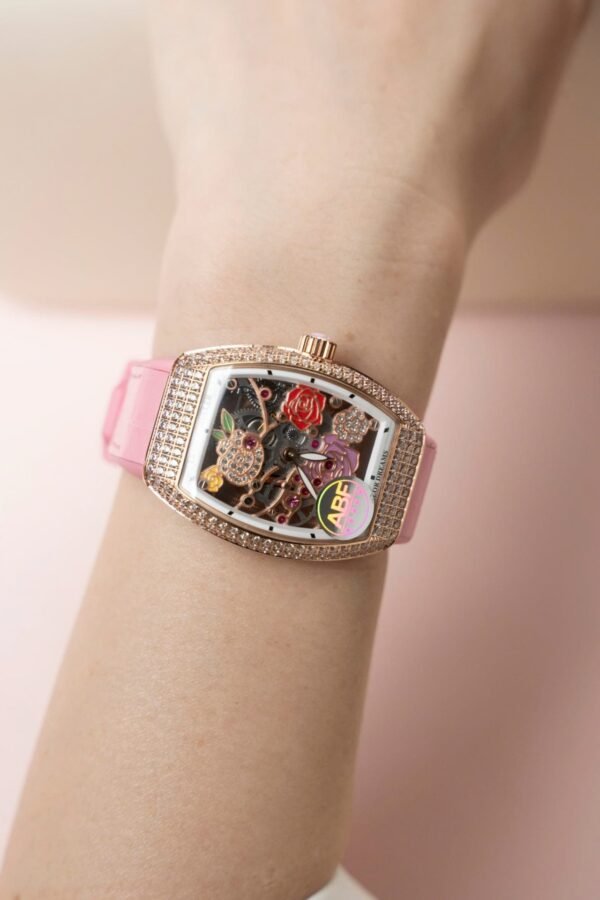 Franck Muller Watch Vanguard V32 Skeleton Pink Flower Dial 36mm - Image 4