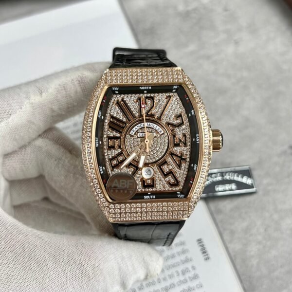 Franck Muller Vanguard V45 Watch With Full Rose Gold Diamonds 45mm