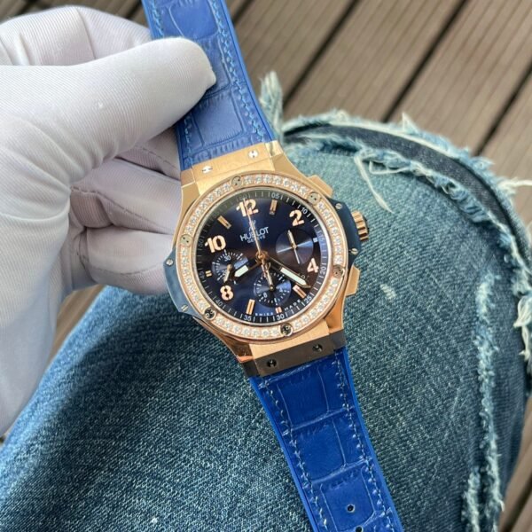 Hublot Big Bang Chronograph Watch King Gold Blue With Diamond Bezel 44mm - Image 2