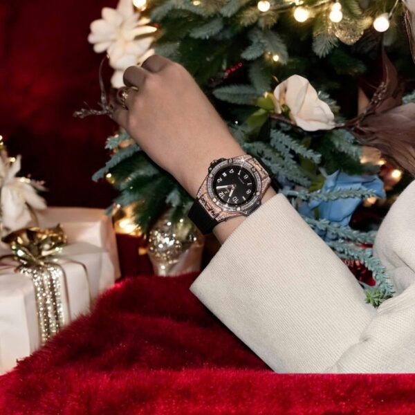 Hublot Big Bang One Click Black Dial Watch Gold Wrapped + Moissanite Diamonds Baguette 39mm - Image 5