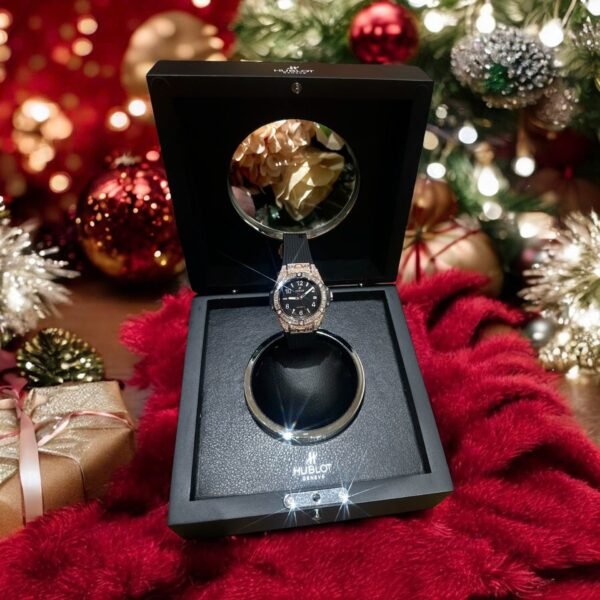 Hublot Big Bang One Click Black Dial Watch Gold Wrapped + Moissanite Diamonds Baguette 39mm - Image 4