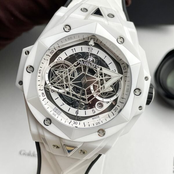 Hublot Big Bang Sang Bleu Watch White Ceramic Rubber Strap 45mm