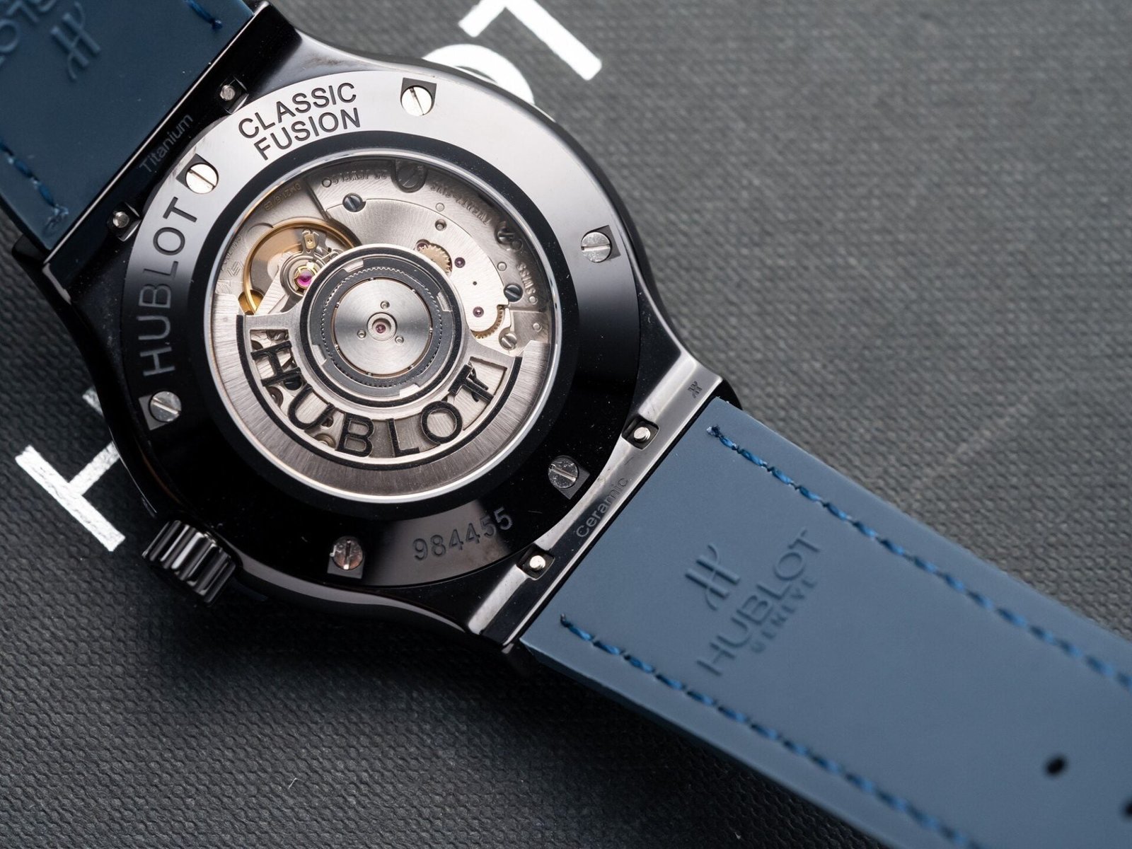 Hublot Classic Fusion Ceramic Blue Dial Watch Leather Strap 42mm - Image 8