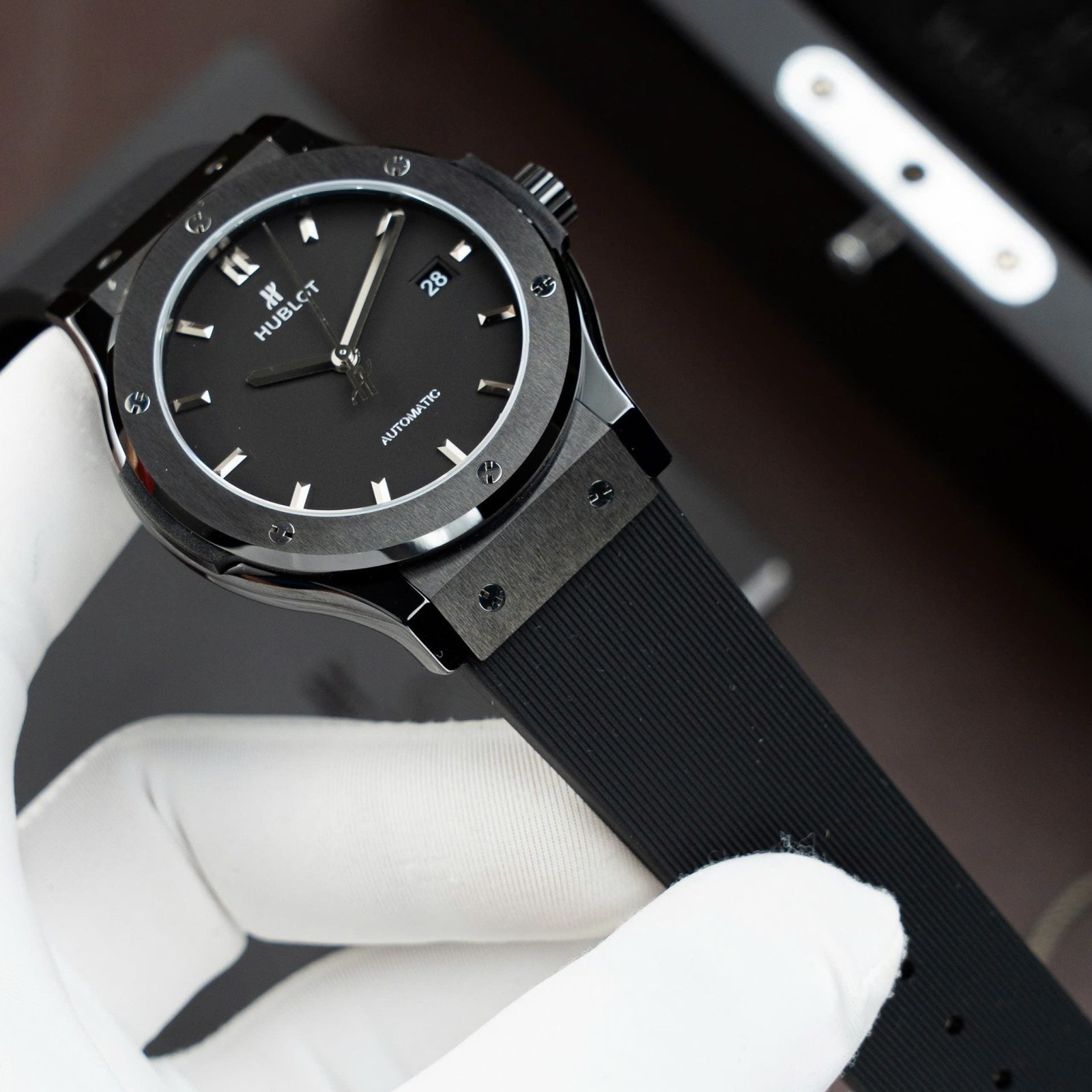 Hublot Classic Fusion Ceramic Black Rubber Strap Watch 42mm - Image 3