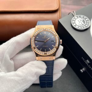 Hublot Watch Classic Fusion King Gold With Moissanite Diamonds Blue 42mm