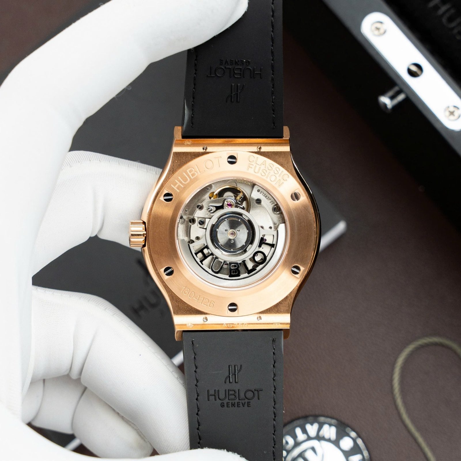 Hublot Classic Fusion King Gold Watch Black Dial Movement SW300 Crocodile Leather Strap 42mm - Image 7