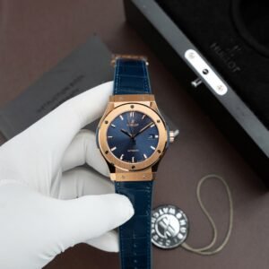 Hublot Classic Fusion King Gold Watch Dial Blue Movement SW300 Crocodile Leather Strap 42mm