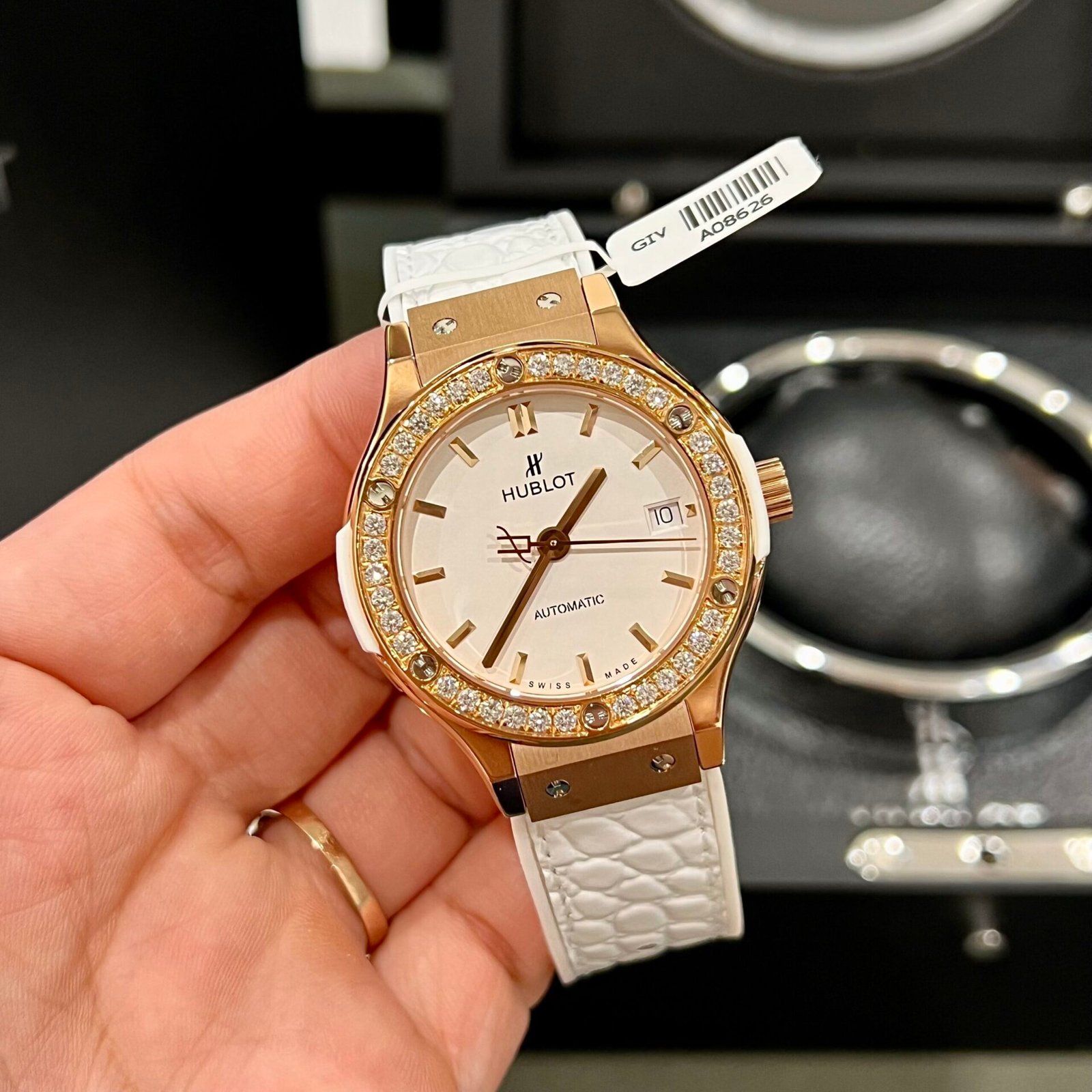 Hublot Watch Classic Fusion King Gold White Dial Moissanite Diamonds 38mm - Image 2