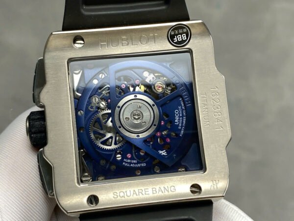 Hublo Square Bang Unico Titanium Watch Blue Rubber Strap 42mm - Image 7