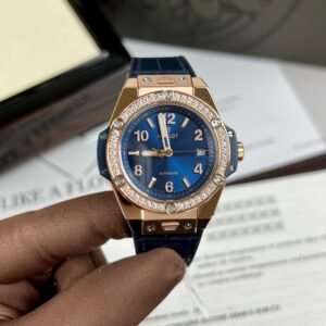 Hublot King Gold Watch With Blue Dial Moissanite 39mm