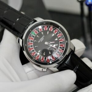 Jacob & Co Casino Roulette Watch Black Leather Strap 44mm