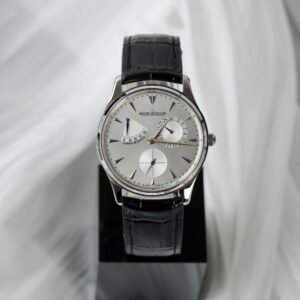 Jaeger LeCoultre Watch Ultra Thin Power Reserve Silver Dial Leather Strap 39mm