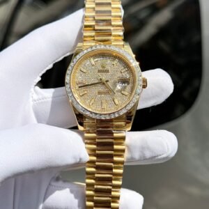 Rolex Day-Date Watch Diamond Moissanite Baguette Gold Wrapped 40mm