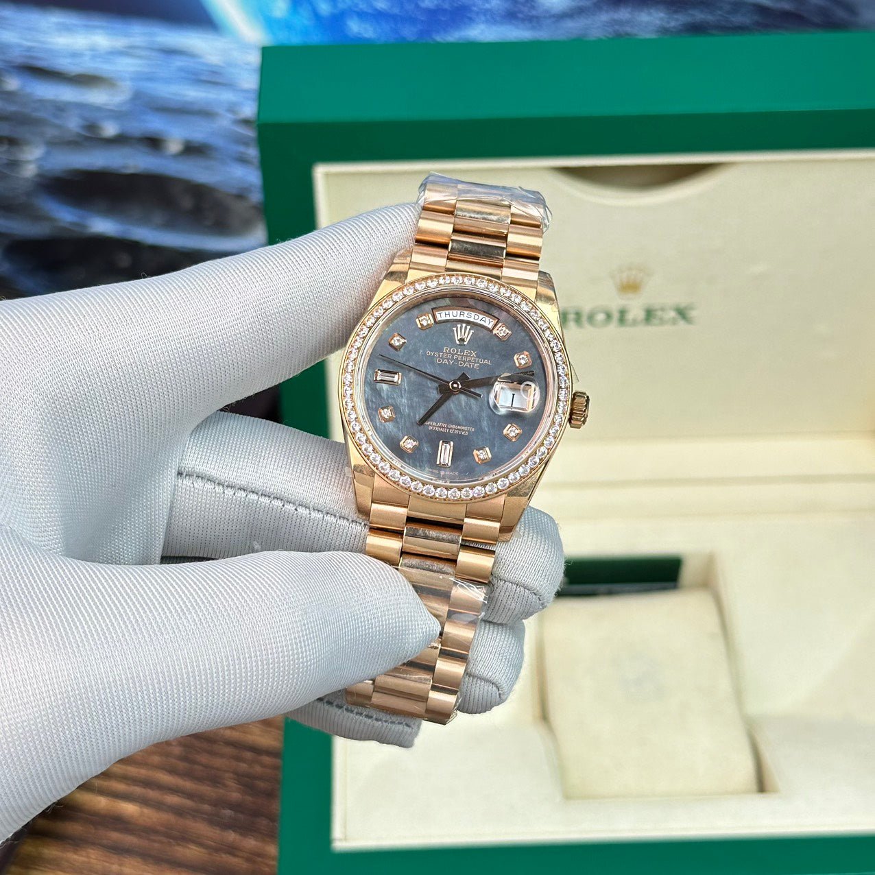Rolex Day-Date Purple Mother of Pearl Dial Watch 40mm - Image 3