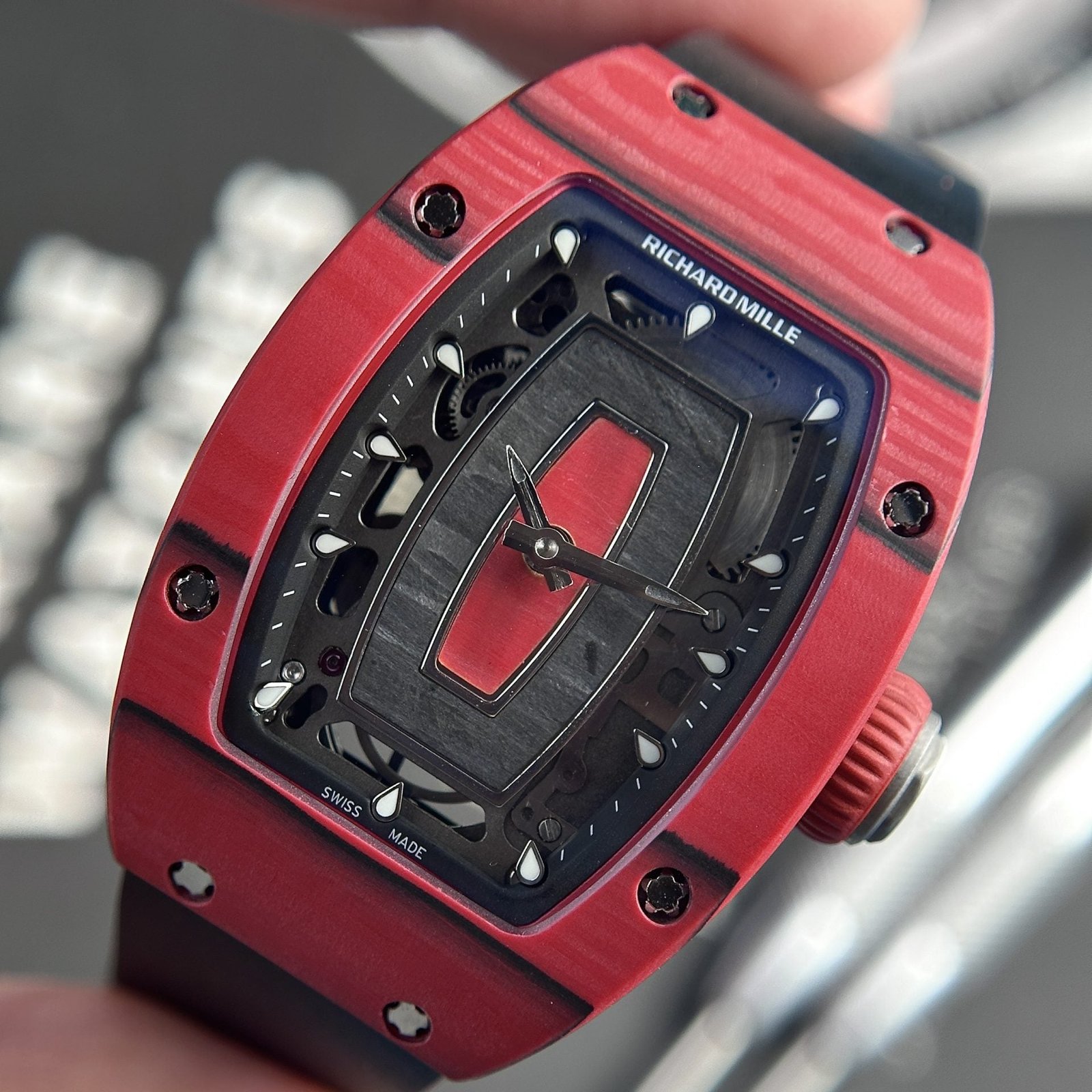 Richard Mille Watch RM07-01 Red Carbon Rubber Strap 32x46mm - Image 4