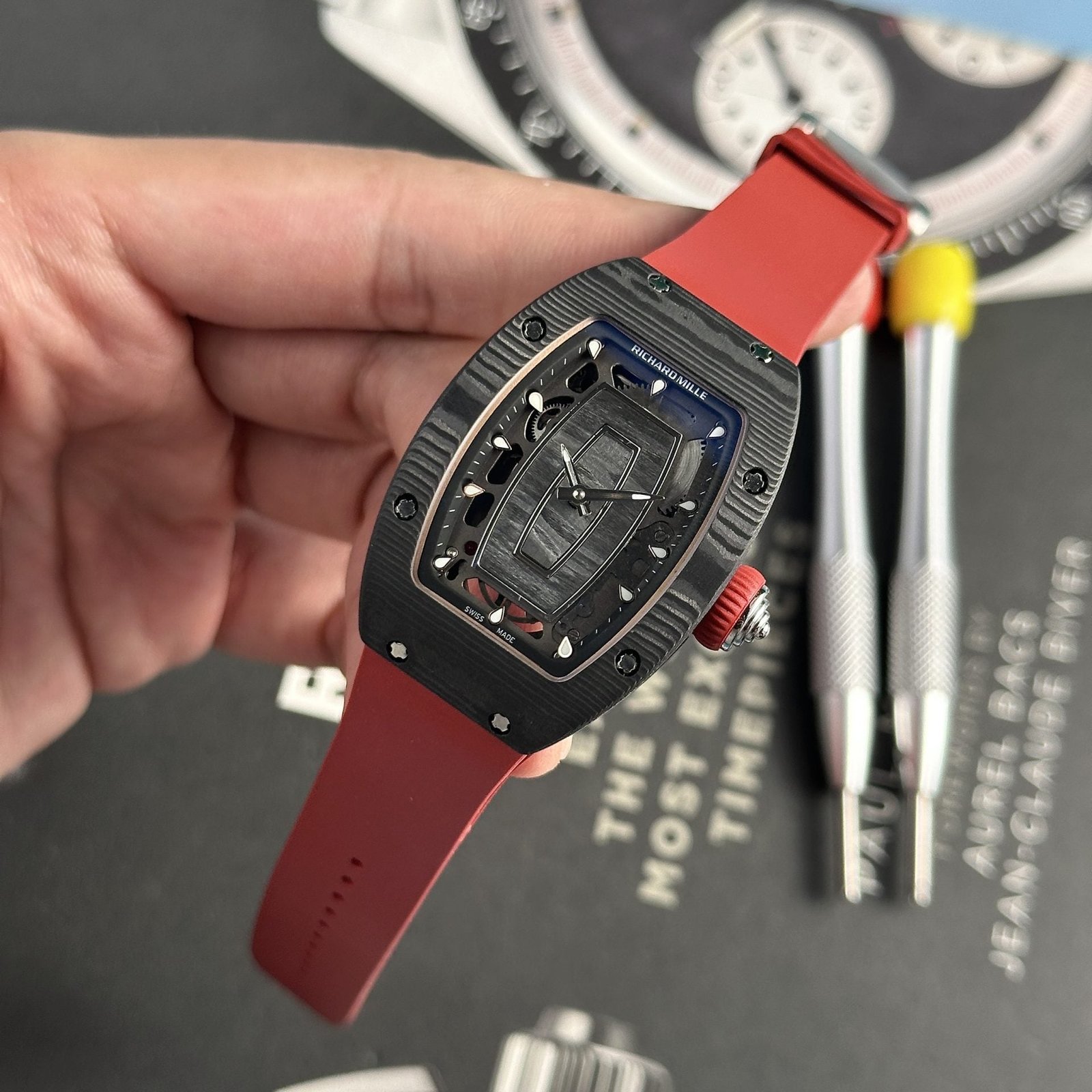 Richard Mille Watch RM07-01 Black Carbon Rubber Strap 32x46mm