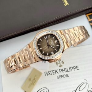 Patek Philippe Nautilus 5723 Brown Dial Watches 18K Gold Wrapped + Moissanite Diamonds Baguette 40mm